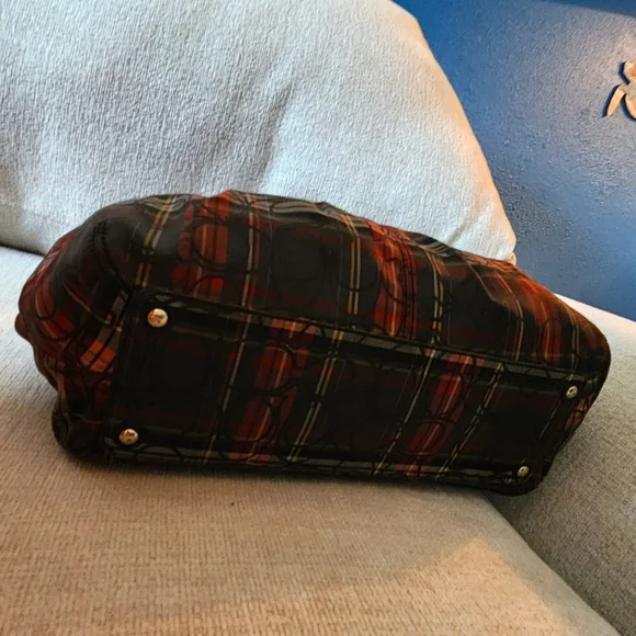Vintage Coach Tartan Plaid Black & Red Shoulder Bag Purse Tote Bag - Picture 8 of 11
